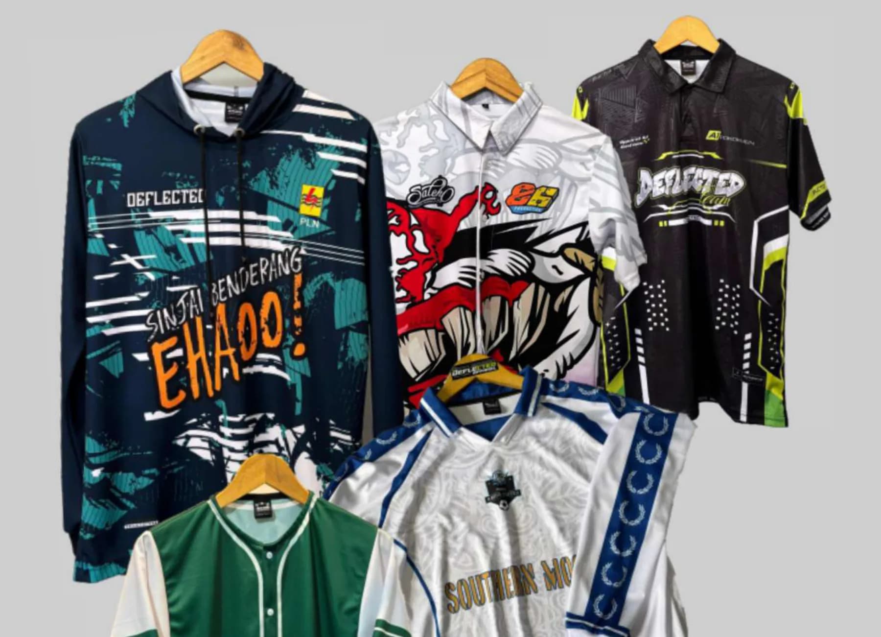 Jersey kustom produksi Deflected untuk PLN Sinjai, Saleho, Rakus United, dan Gymnastic
